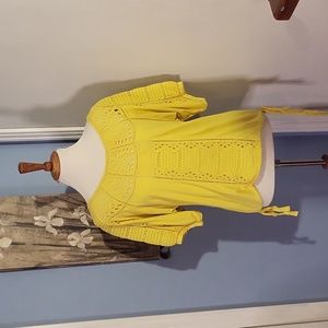 Yellow Anthropologie Vanessa Virginia 💛 Top Eyelet Summer Small Ties